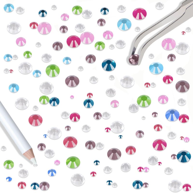 LPBeads 6400 Pieces Clear and Mix Color Hotfix Rhinestones Flat Back 5 Mixed Sizes Crystal Round Glass Gems with Tweezers and Picking Rhinestones Pen - Image 5